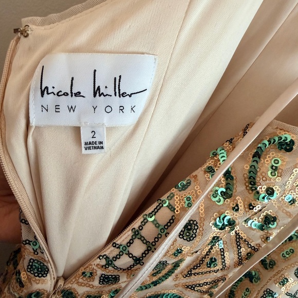 Nicole Miller Champagne and Gold Beaded Maxi Dress - Picture 4 of 5